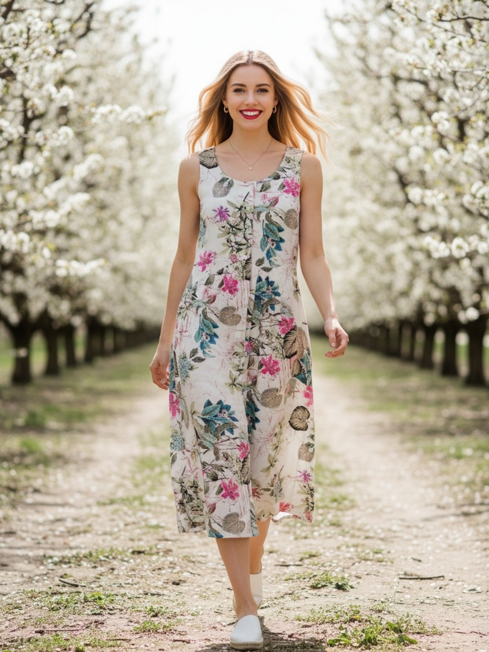 Floral Button Down Sleeveless Midi Dress Size Small Garden Party Boho Style